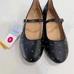 Cat & Jack New Black Mary Jane Shoes with Gold Studs